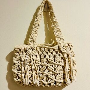 a.n.a Cream Macramé Shoulder Bag